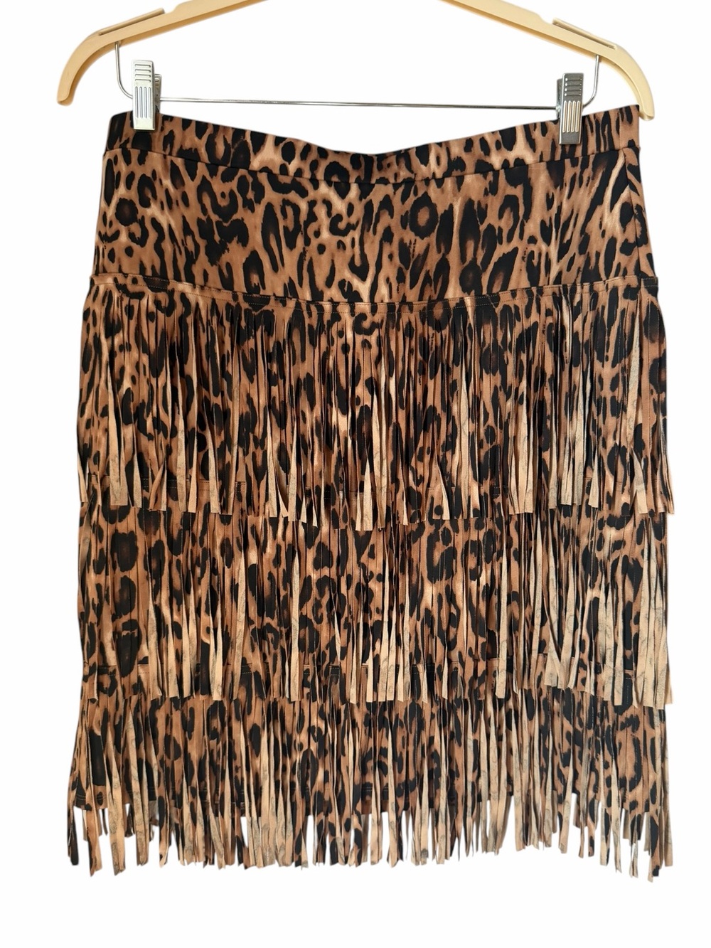 Chico's Leopard Fringe Mini Skirt Animal Print Boho Festival Party Going Out
